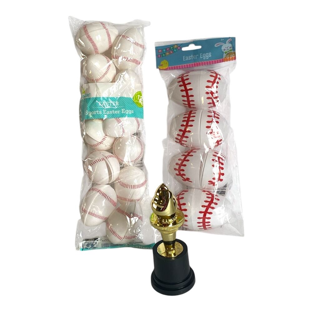 Baseball Easter Eggs Set w/ Mini Trophy | Kids Sports Theme Basket Filler